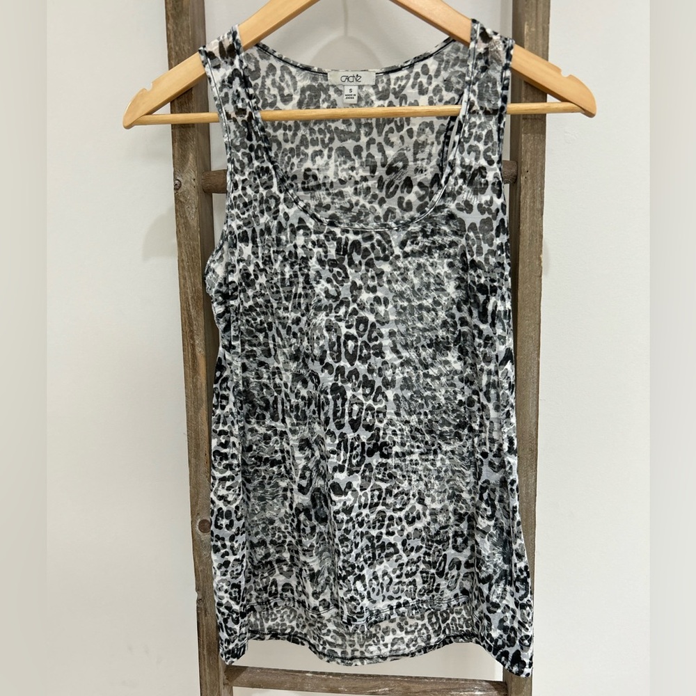 Cache Vintage Black Gray Leopard Print Lightweight Tank Top Women’s Size S